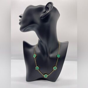 Double sided green/golden clover necklace, 18k gold plated